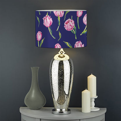 Pink Watercolor Tulip Flower Print Drum Lamp Shade