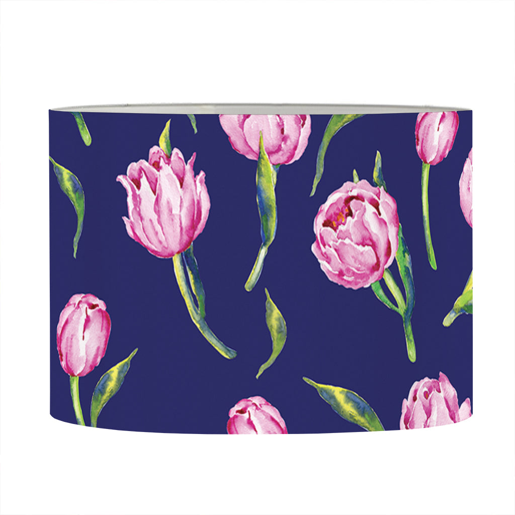 Pink Watercolor Tulip Flower Print Drum Lamp Shade