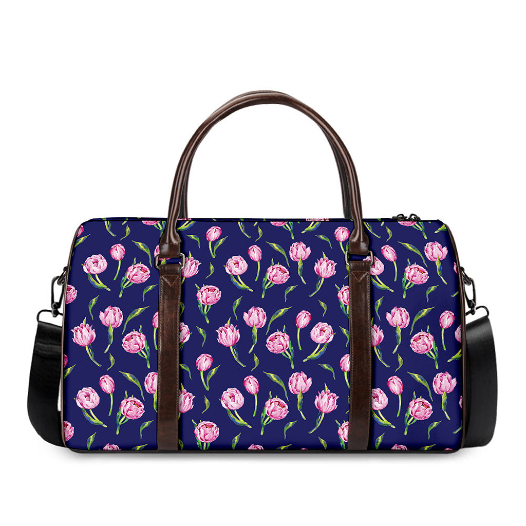 Pink Watercolor Tulip Flower Print Duffle Bag