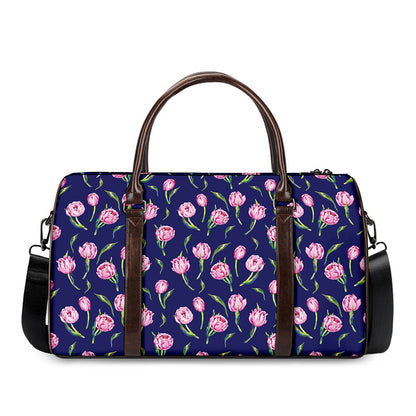 Pink Watercolor Tulip Flower Print Duffle Bag