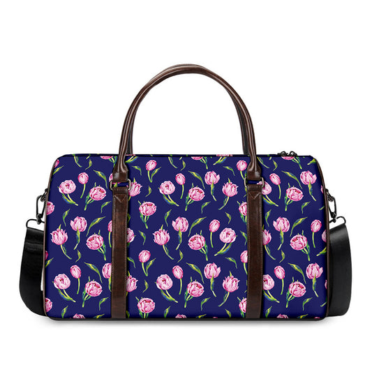 Pink Watercolor Tulip Flower Print Duffle Bag