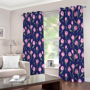 Pink Watercolor Tulip Flower Print Extra Wide Grommet Curtains