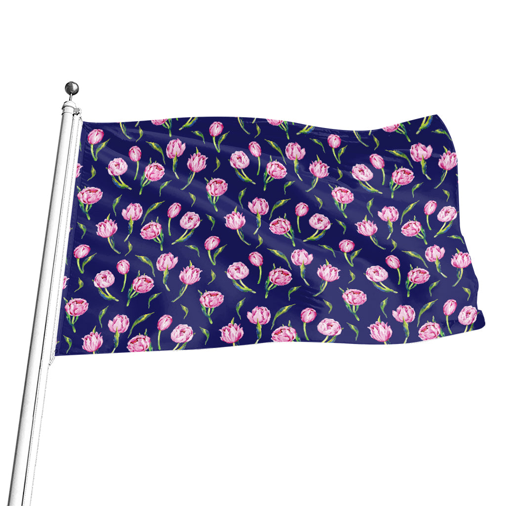 Pink Watercolor Tulip Flower Print Flag