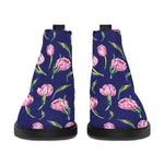 Pink Watercolor Tulip Flower Print Flat Ankle Boots