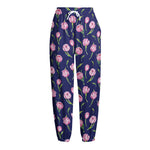 Pink Watercolor Tulip Flower Print Fleece Lined Knit Pants