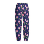 Pink Watercolor Tulip Flower Print Fleece Lined Knit Pants