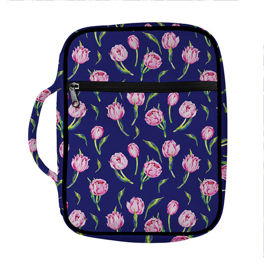 Pink Watercolor Tulip Flower Print Front Pocket Bible Bag