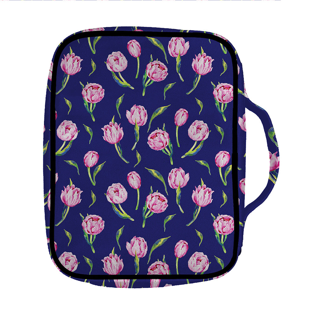 Pink Watercolor Tulip Flower Print Front Pocket Bible Bag