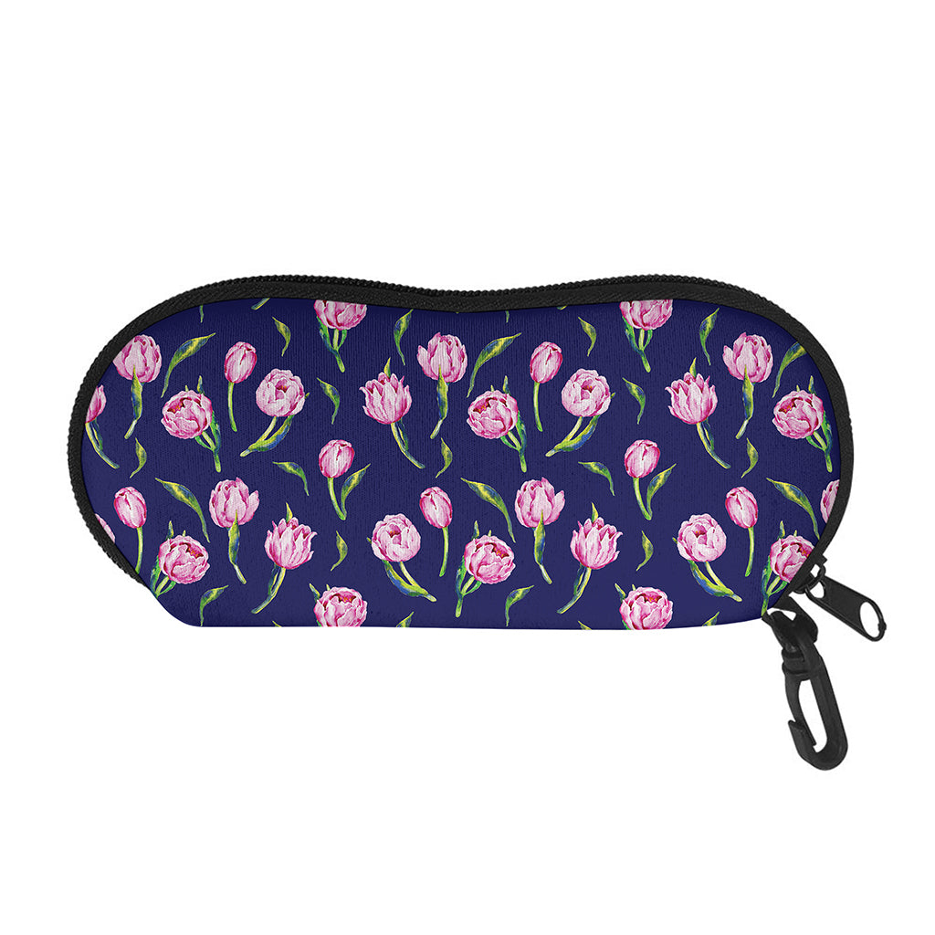 Pink Watercolor Tulip Flower Print Glasses Case