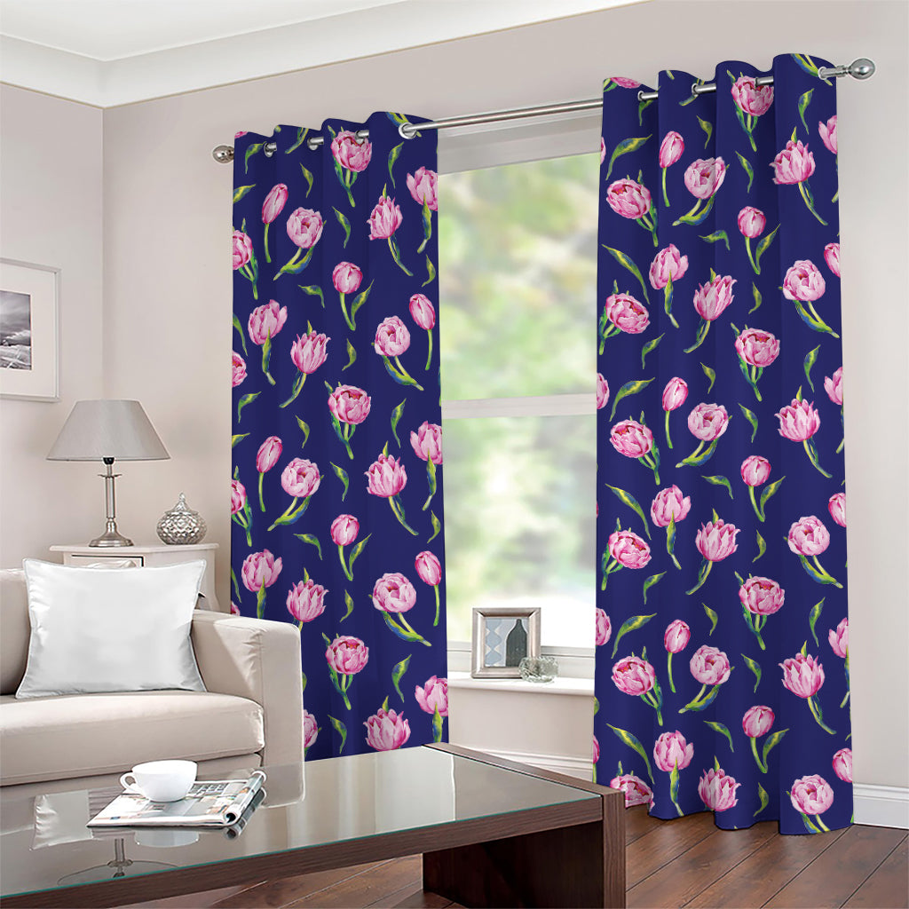 Pink Watercolor Tulip Flower Print Grommet Curtains