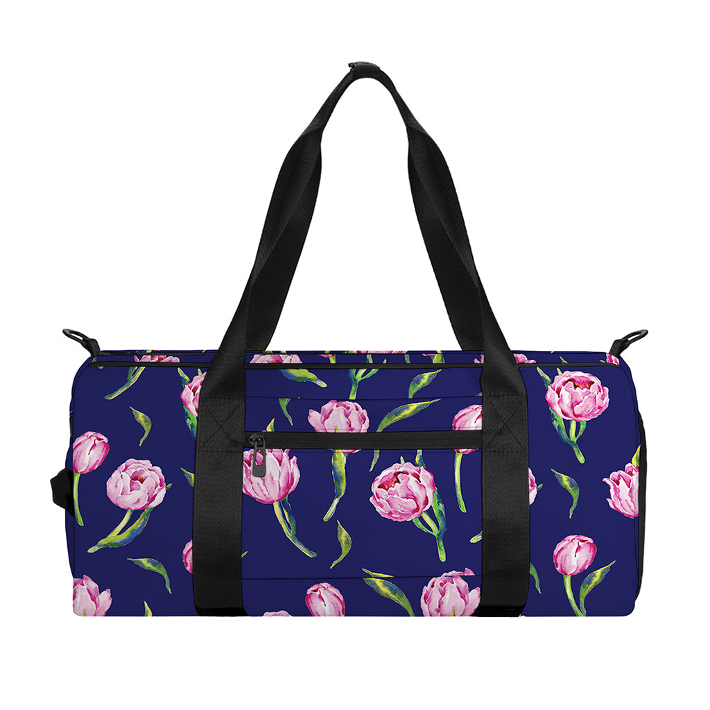 Pink Watercolor Tulip Flower Print Gym Bag
