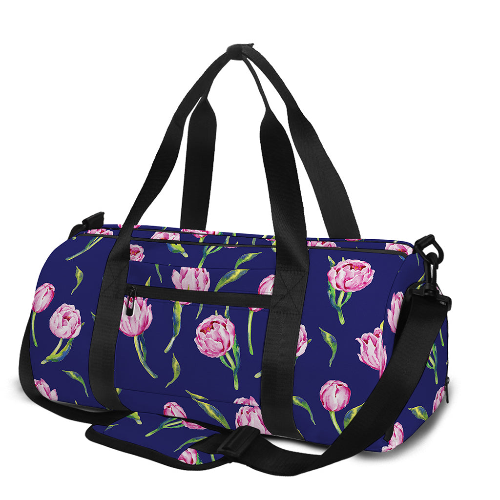 Pink Watercolor Tulip Flower Print Gym Bag