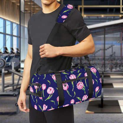 Pink Watercolor Tulip Flower Print Gym Bag