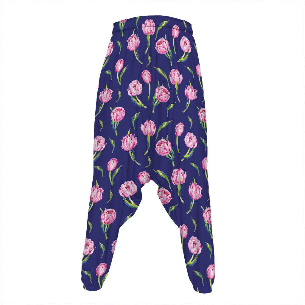 Pink Watercolor Tulip Flower Print Hammer Pants