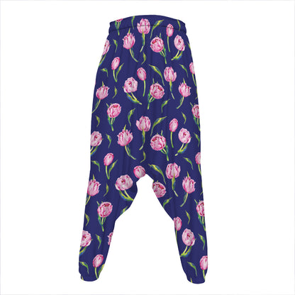 Pink Watercolor Tulip Flower Print Hammer Pants