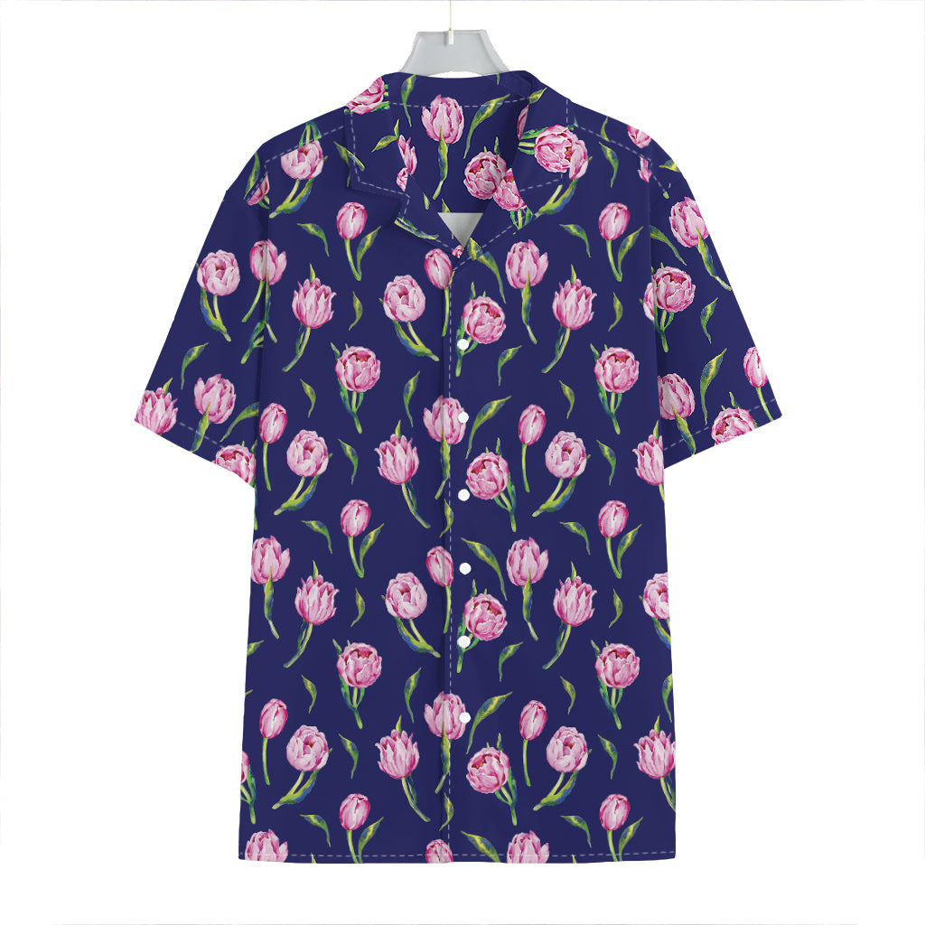 Pink Watercolor Tulip Flower Print Hawaiian Shirt