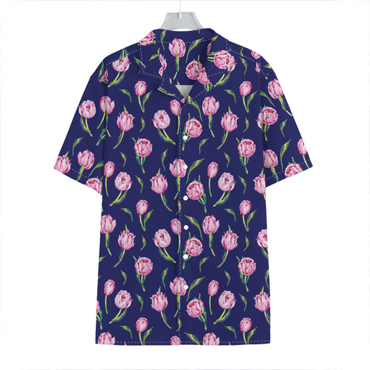 Pink Watercolor Tulip Flower Print Hawaiian Shirt
