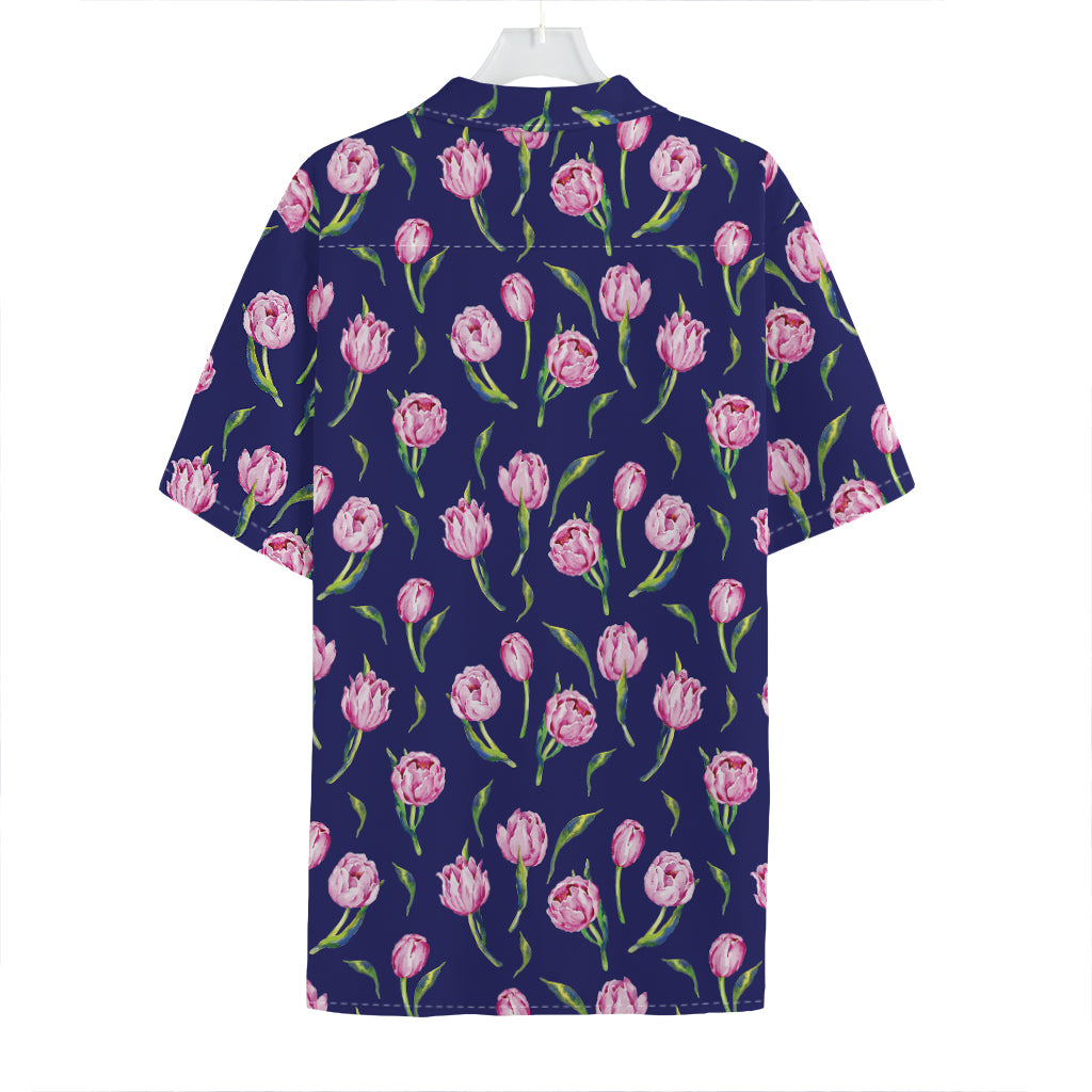Pink Watercolor Tulip Flower Print Hawaiian Shirt