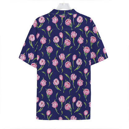 Pink Watercolor Tulip Flower Print Hawaiian Shirt