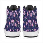 Pink Watercolor Tulip Flower Print High Top Leather Sneakers