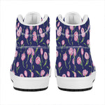 Pink Watercolor Tulip Flower Print High Top Leather Sneakers