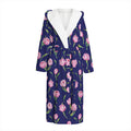 Pink Watercolor Tulip Flower Print Hooded Bathrobe