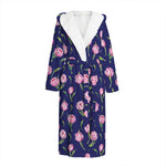 Pink Watercolor Tulip Flower Print Hooded Bathrobe