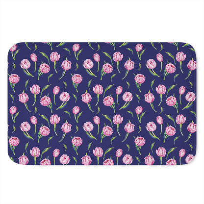 Pink Watercolor Tulip Flower Print Indoor Door Mat