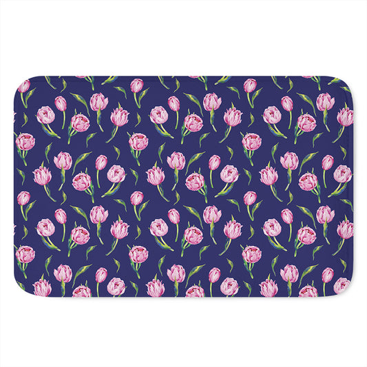 Pink Watercolor Tulip Flower Print Indoor Door Mat