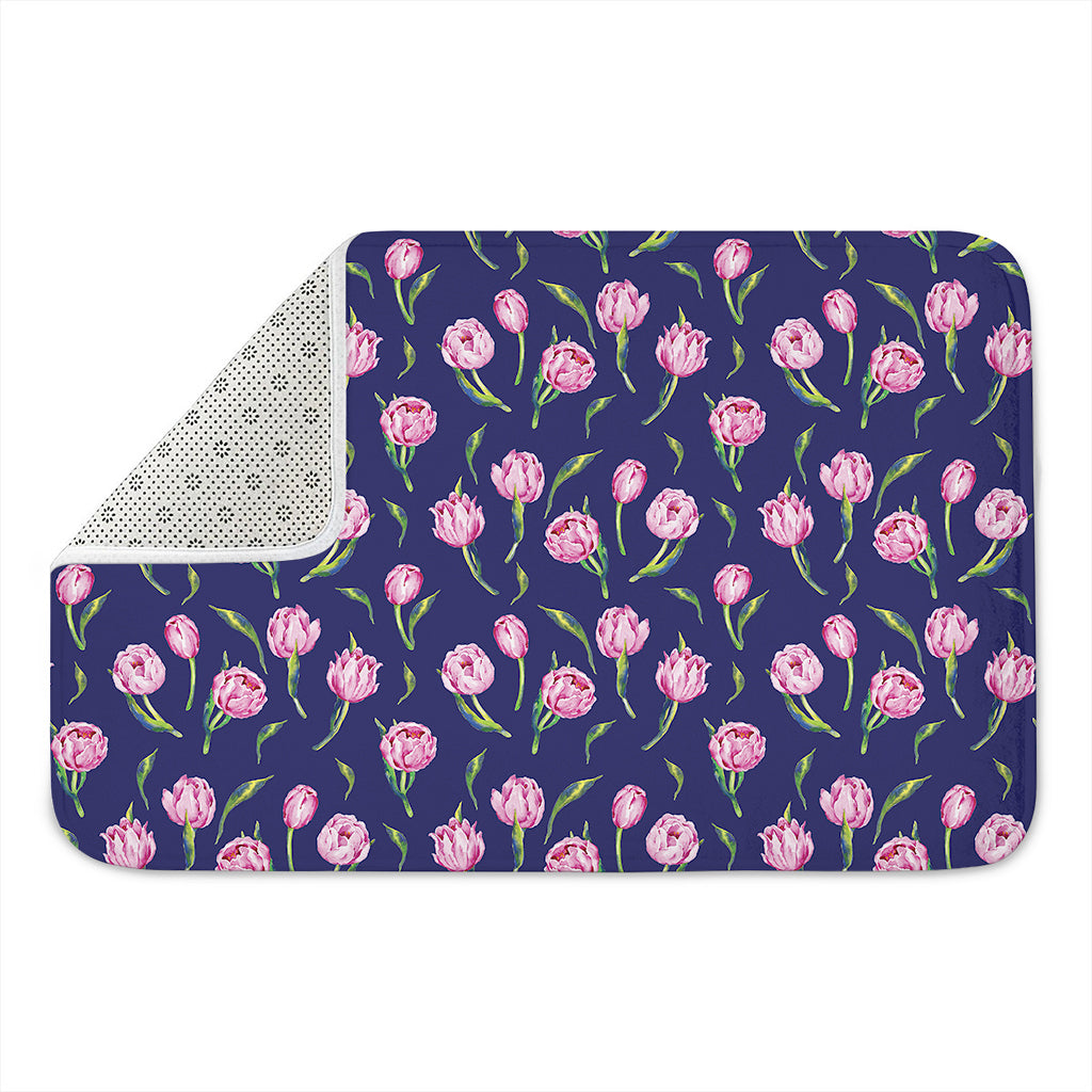 Pink Watercolor Tulip Flower Print Indoor Door Mat