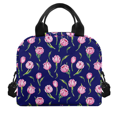 Pink Watercolor Tulip Flower Print Insulated Lunch Bag