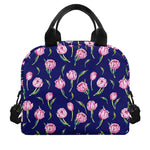 Pink Watercolor Tulip Flower Print Insulated Lunch Bag