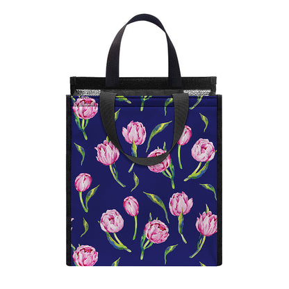 Pink Watercolor Tulip Flower Print Insulated Lunch Tote
