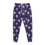 Pink Watercolor Tulip Flower Print Jogger Pants