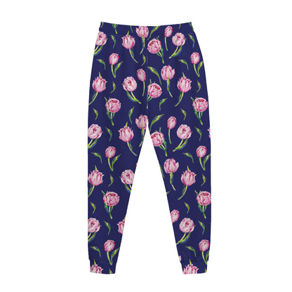 Pink Watercolor Tulip Flower Print Jogger Pants