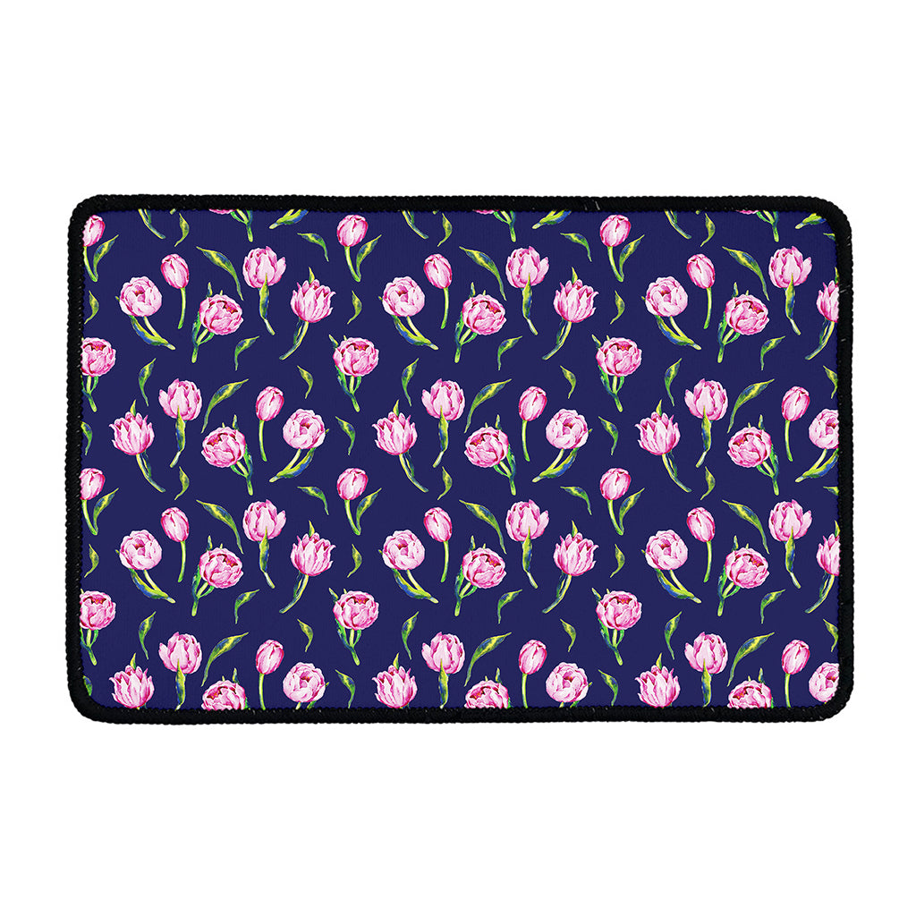 Pink Watercolor Tulip Flower Print Kitchen Mat