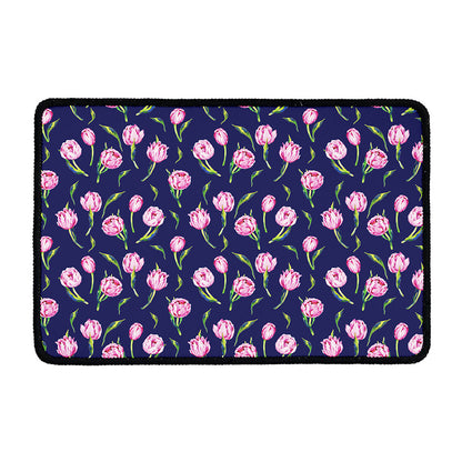 Pink Watercolor Tulip Flower Print Kitchen Mat