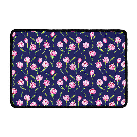 Pink Watercolor Tulip Flower Print Kitchen Mat