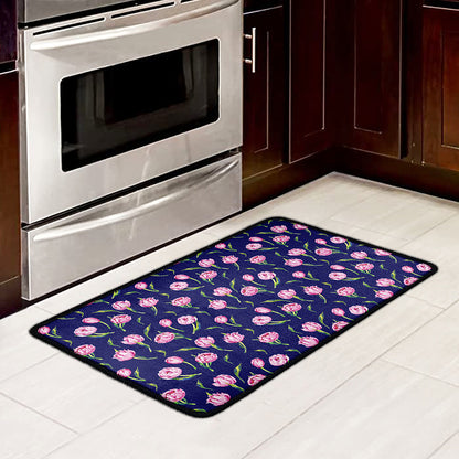 Pink Watercolor Tulip Flower Print Kitchen Mat