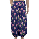 Pink Watercolor Tulip Flower Print Lantern Pants