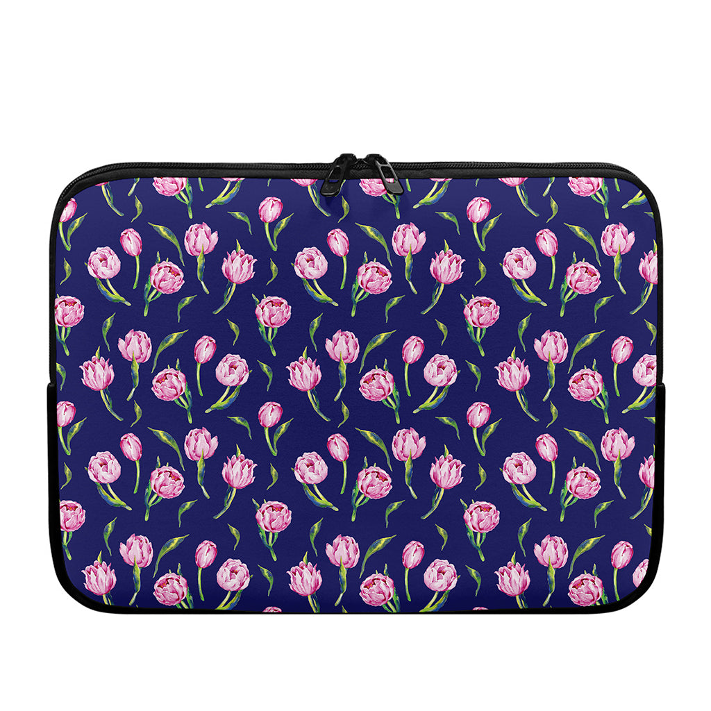 Pink Watercolor Tulip Flower Print Laptop Sleeve