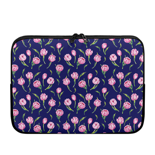 Pink Watercolor Tulip Flower Print Laptop Sleeve