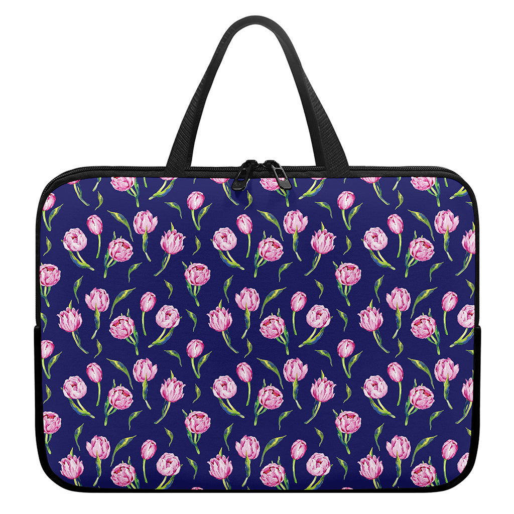 Pink Watercolor Tulip Flower Print Laptop Sleeve With Handle