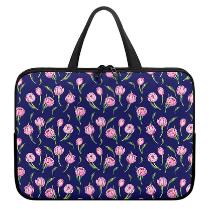 Pink Watercolor Tulip Flower Print Laptop Sleeve With Handle