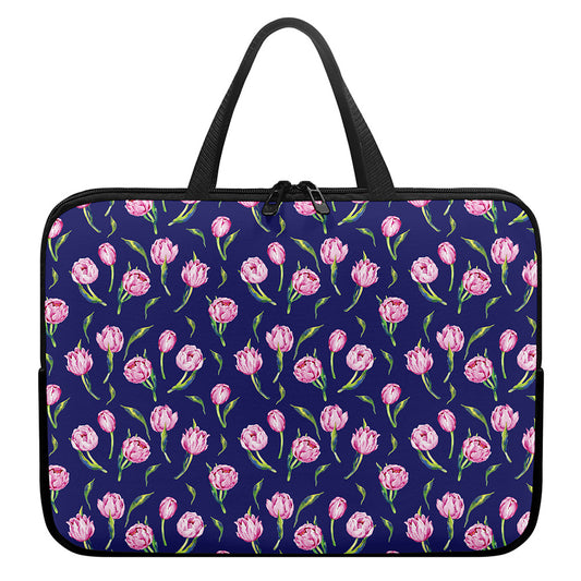 Pink Watercolor Tulip Flower Print Laptop Sleeve With Handle