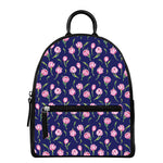 Pink Watercolor Tulip Flower Print Leather Backpack