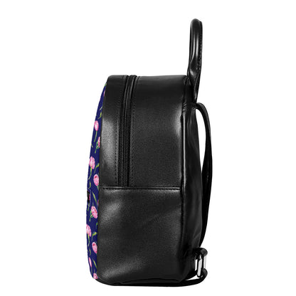 Pink Watercolor Tulip Flower Print Leather Backpack
