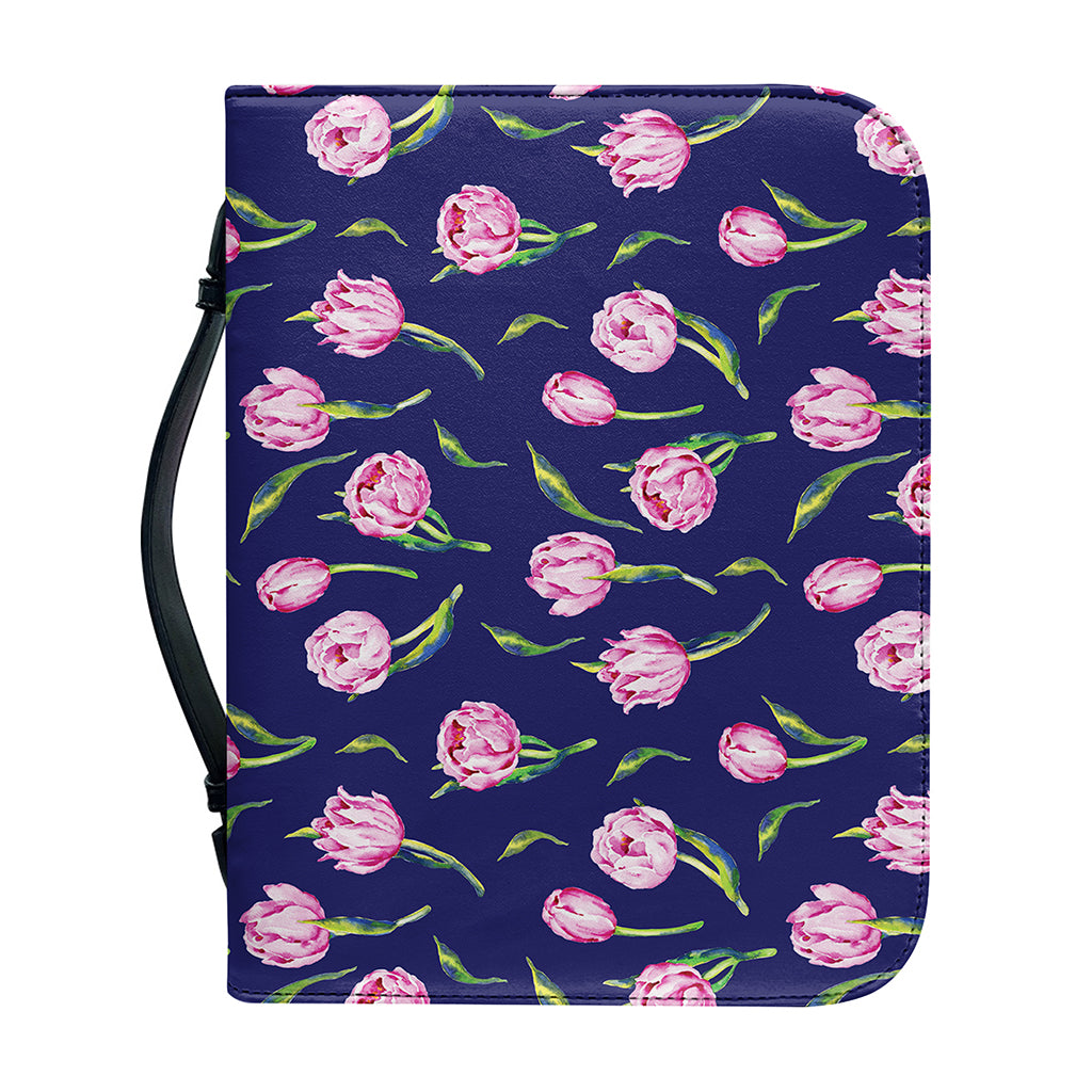 Pink Watercolor Tulip Flower Print Leather Bible Cover