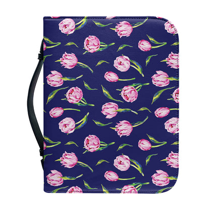 Pink Watercolor Tulip Flower Print Leather Bible Cover