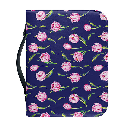 Pink Watercolor Tulip Flower Print Leather Bible Cover